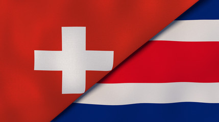 The flags of Switzerland and Costa Rica. News, reportage, business background. 3d illustration