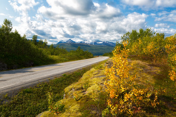 Highway on a sunny autumn day. Norway