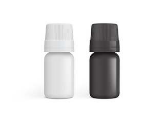 white and black plastic medicine bottle isolated on white background  mock up