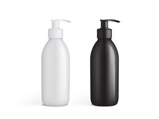 white and black plastic bottle with  pump vector mock up  template 