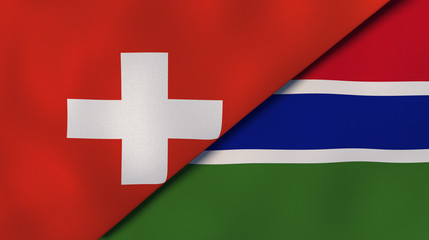 The flags of Switzerland and Gambia. News, reportage, business background. 3d illustration