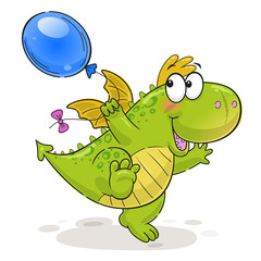 Cute funny dragon with balloon