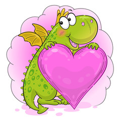 Cute funny dradon with heart