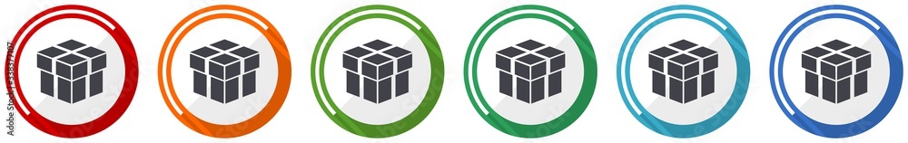 Fototapete Box icon set, flat design vector illustration in 6 colors options for webdesign and mobile applications
