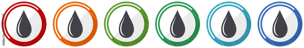 Aufkleber water drop icon set, flat design vector illustration in 6 colors options for webdesign and mobile ap