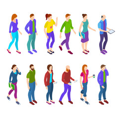 Obraz premium Color Characters Young People 3d Icon Set Isometric View. Vector