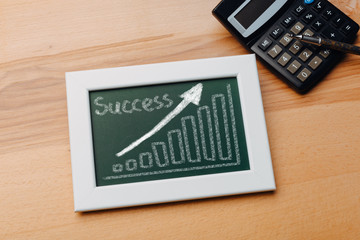 charts of economics and stock markets on a chalk board. financial crisis concept.