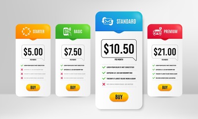 Refresh mail, Maximize and Bitcoin pay icons simple set. Price table template. Parking sign. New e-mail, Full screen, Mobile payment. Car park. Technology set. Vector