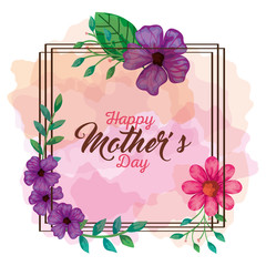 Flowers with leaves frame design, happy mothers day love relationship decoration celebration greeting and invitation theme Vector illustration