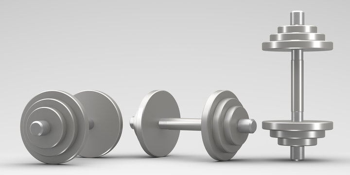 3D illustrations.Sports equipment dumbbells for bodybuilding in the gym.