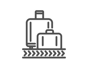 Airport baggage reclaim line icon. Airplane luggage lane sign. Flight checked bag symbol. Quality design element. Editable stroke. Linear style baggage reclaim icon. Vector