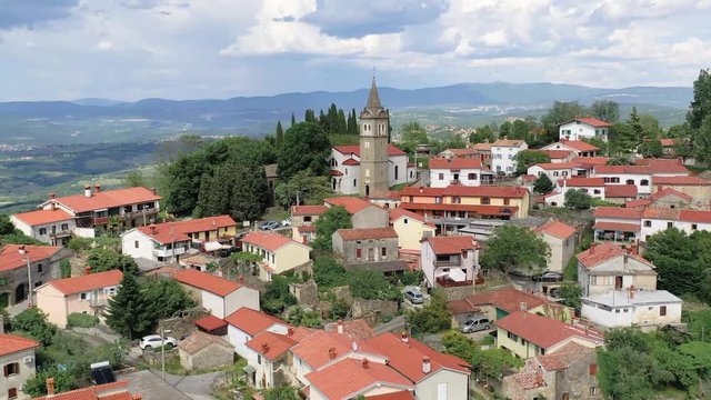 aerial view of Koper city, zoom in on the Cathedral of the Assumption