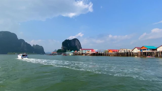 View from the boat of floating  fishing village in the PhangNga province in south Thailand. also known as Koh Panyee