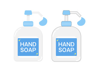 Illustration of hand soap. Hand soap bottle body. アイコン：ハンドソープ ボトル 石鹸 本体 セット