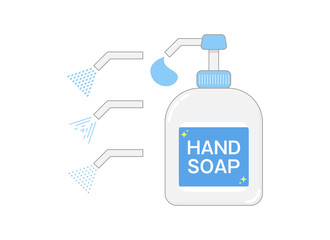 Illustration of hand soap. Hand soap bottle body. アイコン：ハンドソープ ボトル 石鹸 本体 セット