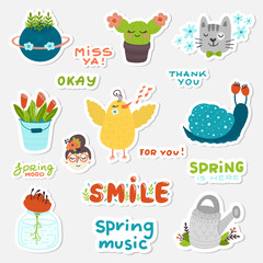 Spring set sticker kit with hand drawn elements
