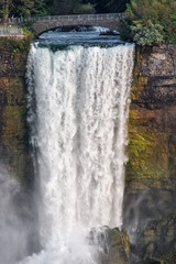 Close-up of the US waterfall side. Concept of nature and travel. Niagara Falls, Canada. United States of America