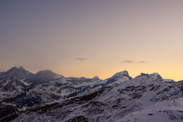 Fototapeta na wymiar Hohtalli Sunrise viewed from the Gornergrat, Switzerland