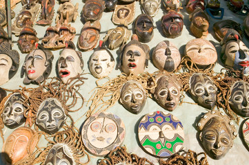 Fototapeta premium Wooden African masks for sale in Cape Town, South Africa