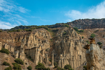 Fairy chimneys of geological area canyon in Kuladokya Manisa