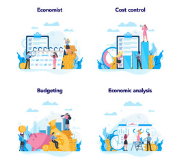 Economics and finance concept set. Business people work with money.