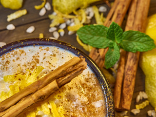 Homemade rice pudding with cinnamon