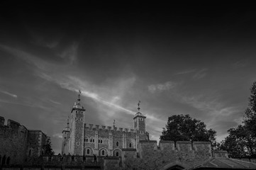 Fototapeta na wymiar Black and white photo of the Tower of London United Kingdom
