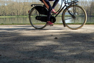 Fototapeta premium bicycle in a park, lake as background