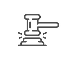 Judge hammer line icon. Court judgement sign. Legal law symbol. Quality design element. Editable stroke. Linear style judge hammer icon. Vector