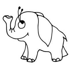 Cute fabulous elephant with outlined for coloring book isolated on a white background. Vector illustration of hand drawn black and white elephants.