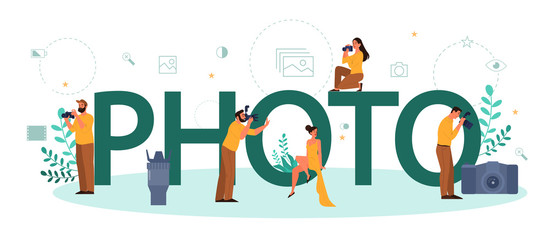 Fototapeta premium Photo and photographer typographic header concept. Professional