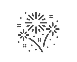 Fireworks line icon. Pyrotechnic salute sign. Carnival celebration lights symbol. Quality design element. Editable stroke. Linear style fireworks icon. Vector