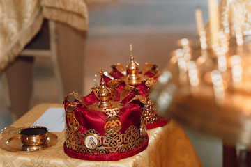 Fototapeta na wymiar Orthodox wedding crowns for honeymooners