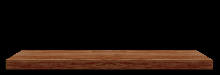 Perspective view of wood or wooden table top corner on black background including clipping path