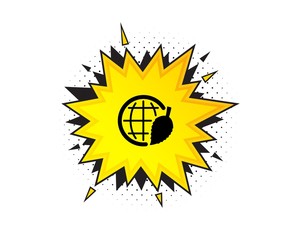 Globe with leaf icon. Quote speech bubble. World sign. Environment day symbol. Quotation marks. Classic environment day icon. Vector