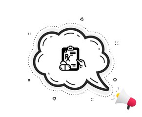 Prescription Rx recipe icon. Quote speech bubble. Medicine drugs pills sign. Quotation marks. Classic prescription drugs icon. Vector