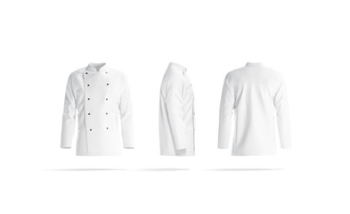 Blank white chef jacket with buttons mock up, different sides