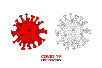 Coronavirus (COVID-19) with wireframe polygon outline mesh style on white background, vector illustration