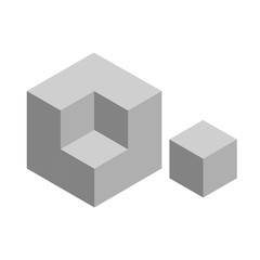 Gray cube with a piece removed. Vector illustration.