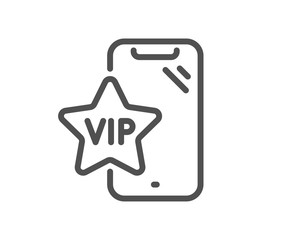 Vip phone line icon. Very important person smartphone sign. Exclusive privilege symbol. Quality design element. Editable stroke. Linear style vip phone icon. Vector