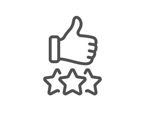 Rating stars line icon. Thumb up hand sign. User ranking symbol. Quality design element. Editable stroke. Linear style rating stars icon. Vector
