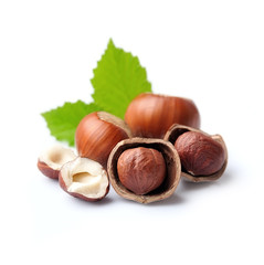Hazelnuts with leaves.