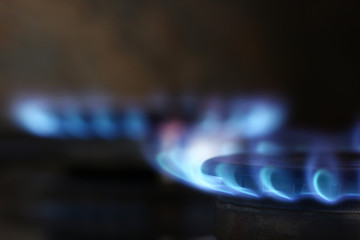natural gas flame in gas burner close up