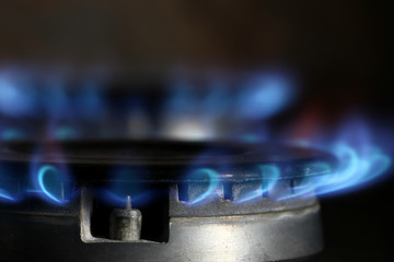 natural gas flame in gas burner close up