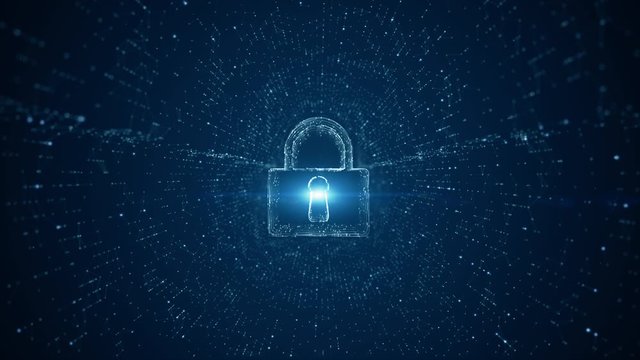 Lock Icon of cyber security. Digital data network protection. High-speed connection data analysis. Technology data binary code network conveying. Future technology digital background concept.