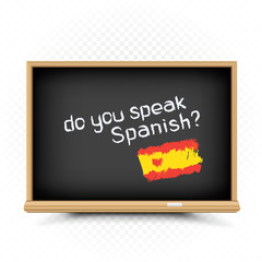 Spanish lessons sign draw on school chalkboard