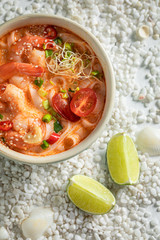 Enjoy your Tom Yum soup with shrimps and coconut milk