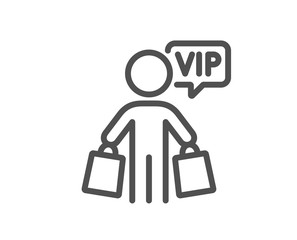 Vip shopping bags line icon. Very important person sign. Member club privilege symbol. Quality design element. Editable stroke. Linear style vip shopping icon. Vector