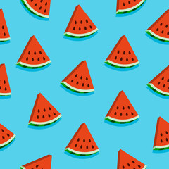 Seamless pattern with watermelon slices. Summer fruit background. Vector illustration.