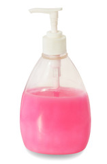 Liquid soap plastic pump bottle isolated on white.